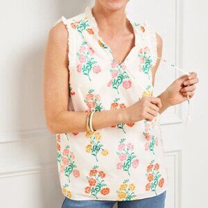 Womens Talbots Stamped Ditsy Ruffle Trim Shell Top Size Medium